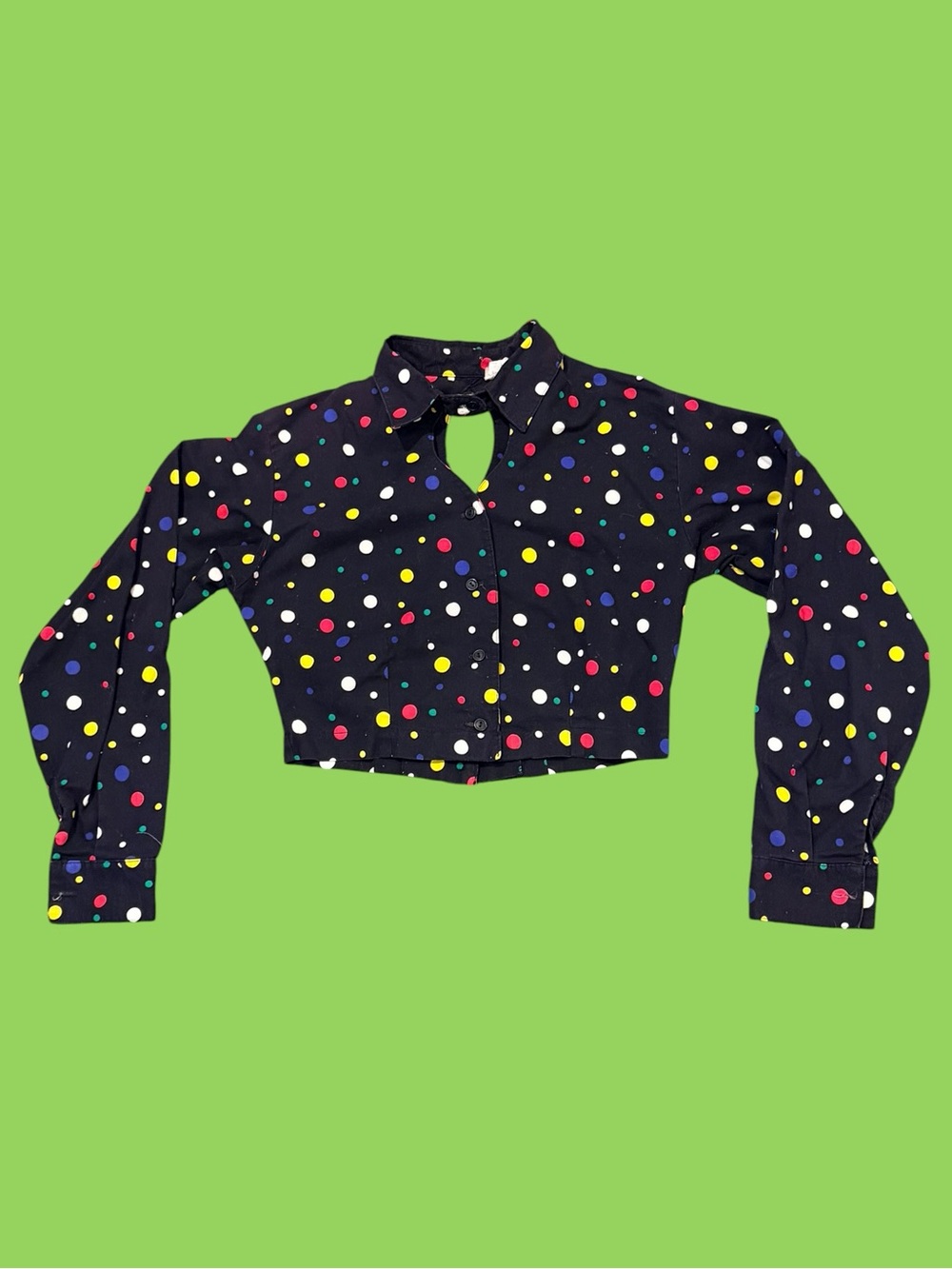 Vintage 90s Wanda D Western Cowgirl Crop Shirt Small Polka Dot Keyhole USA